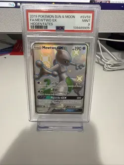 Pokemon TCG Mewtwo GX SV59/SV94 Full Art Shiny Rare Hidden Fates PSA 9 - Image 1