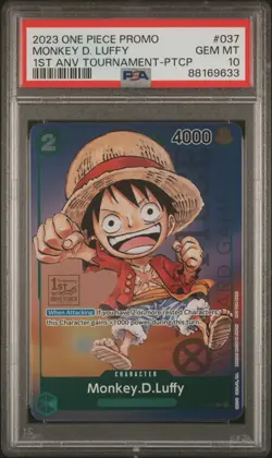 One Piece P-037 Luffy 1st Anniversary Tournament Participant Promo PSA 10 - Image 1
