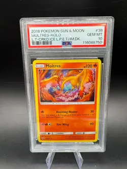 2018 Pokemon Sun & Moon Lost Thunder Moltres Cracked Ice Promo Holo #38 PSA 10 - Image 1