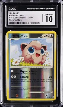 POKEMON GREAT ENCOUNTERS REVERSE HOLO #72/106 JIGGLYPUFF CGC 10 GEM MINT - Image 1