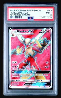 POKEMON SUN & MOON CELESTIAL STORMFULL ART BLAZIKEN GX 153 PSA 9 - Image 1