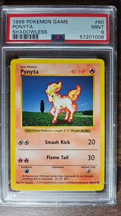 Pokemon Ponyta 60/102 - Base Set Shadowless PSA 9 Mint - Image 1