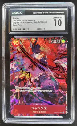 2025 ONE PIECE CCG JAPANESE SHANKS SUPER RARE OP09-004 CGC 10 PT - Image 1
