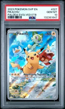 2023 POKEMON SVP EN-SV BLACK STAR PROMO #027 PIKACHU PALDEA EVOLVED ETB PSA 10 - Image 1