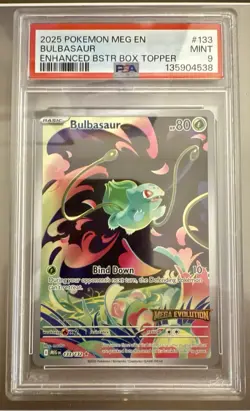 Pokemon TCG Bulbasaur #133 Mega Evolution Box Topper Promo PSA 9 - Image 1