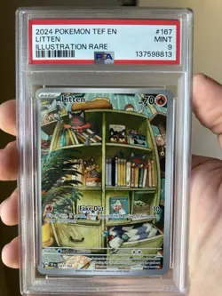 🔥Litten #167 Pokemon TEF EN Illustration Rare 2024 - PSA 9 (MINT) IR/Full Art🔥 - Image 1