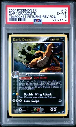 2004 POKEMON EX TEAM ROCKET RETURNS #15 DARK DRAGONITE-REVERSE FOIL PSA 6 - Image 1