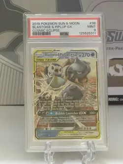 2019 Pokemon Sun & Moon Blastoise & Piplup GX PSA 9 Mint Cosmic Eclipse #38 - Image 1
