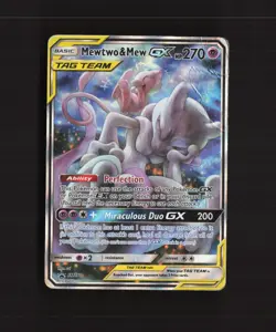 Mewtwo & Mew GX SM191 Black Star Promo Full Art Holo Pokemon Card DMG - Image 1