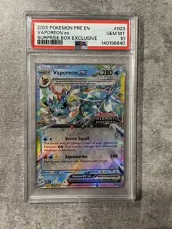 Pokemon TCG Prismatic Evolutions Vaporeon EX Card 023/131 Stamped - PSA 10 - Image 1