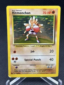 Pokemon Hitmonchan 7/62 Unlimited Holo RARE 1999 Base Set 7/102 TCG WOTC - Image 1