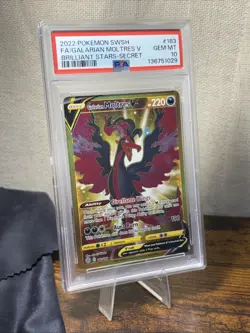 2022 POKEMON SWORD & SHIELD BRILLIANT STARS FULL ART/GALARIAN MOLTRES V PSA 10 - Image 2