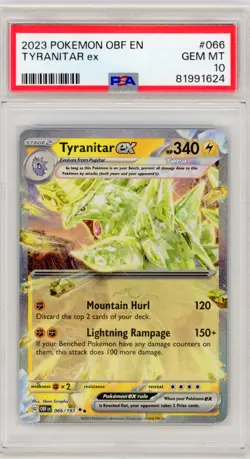 2023 POKEMON OBF EN-OBSIDIAN FLAMES 066/197 TYRANITAR EX - PSA 10 - Image 1