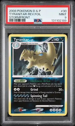 2008 POKEMON DIAMOND & PEARL STORMFRONT #30 TYRANITAR-REVERSE FOIL PSA 9 - Image 1
