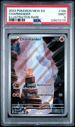 2023 POKEMON MEW EN-151 ILLUSTRATION RARE #168 CHARMANDER PSA 9 - Image 1