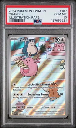 2024 POKEMON TWM EN-TWILIGHT MASQUERADE ILLUSTRATION RARE #187 CHANSEY PSA 10 - Image 1