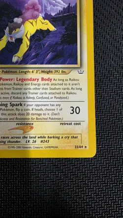 Pokemon 2000 TCG Raikou Neo Revelation 1st Edition Rare Card 22/64 Regular - Image 4