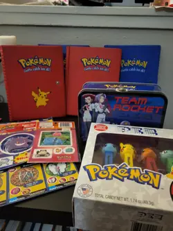 Vintage Pokemon Lot, Team Rocket Lunch Box, 1990s pokemon binders, PEZ, etc. - Image 1