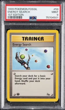 1999 POKEMON FOSSIL 1ST ED #59 ENERGY SEARCH PSA 9 - Image 1