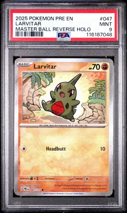 2025 POKEMON PRE EN-PRISMATIC EVOLUTIONS MASTER BALL REVERSE HOLO LARVITAR PSA 9 - Image 1