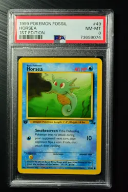 Horsea 49/62 PSA 8 1st Edition Common Fossil Set Pokemon TCG - Image 1