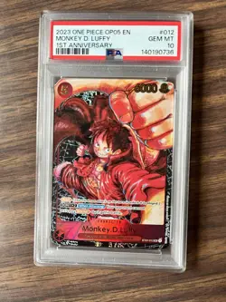 One Piece OP05 Monkey D. Luffy 1st Anniversary ST01-012 PSA 10 Gem Mint English - Image 1