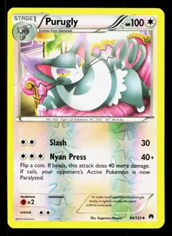 Purugly 94/122 BREAKpoint LP Reverse Holo Pokemon Card TCG - Image 1