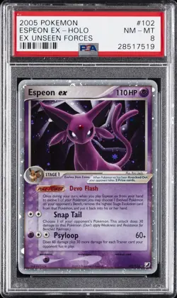 2005 POKEMON EX UNSEEN FORCES #102 ESPEON EX-HOLO PSA 8 - Image 1