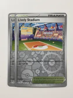 Pokemon TCG x2 Lively Stadium 180/191 SSP SV08: Surging Sparks Reverse Holo NM - Image 1