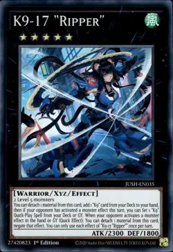 K9-17 "Ripper" - Super Rare 1st Edition JUSH-EN035 - NM - YuGiOh - Image 1