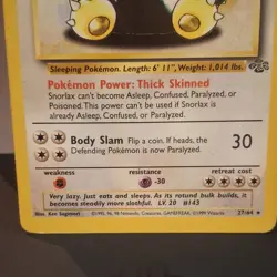 1999 Snorlax 27/64 Non Holo Jungle Set Rare Pokemon Card LP - Image 3