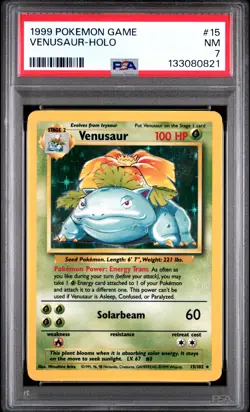 1999 POKEMON BASE SET UNLIMITED #15 VENUSAUR-HOLO PSA 7 - Image 1