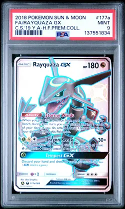 2018 POKEMON SUN & MOON CELESTIAL STORM #177A FULL ART/RAYQUAZA GX PSA 9 - Image 1