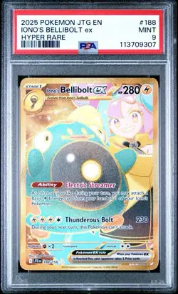 2025 Pokemon Journey Together # 188 Iono's Bellibolt EX Hyper Rare PSA 9 MINT! - Image 1