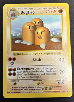 Dugtrio (Shadowless) 19/102 WOTC Base Set Rare Pokemon TCG LP - Image 1