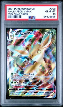 2021 Pokemon SWSH Evolving Skies Leafeon VMAX #008/203 PSA 10 - Image 1