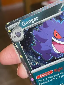 POKEMON GENGAR 057/091 COSMOS HOLO TRICK! OR TRADE SWIRLS NM PALDEAN FATES CARD - Image 3
