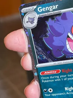 POKEMON GENGAR 057/091 COSMOS HOLO TRICK! OR TRADE SWIRLS NM PALDEAN FATES CARD - Image 4