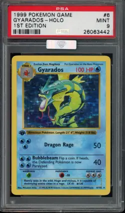 1999 POKEMON BASE SET 1ST EDITION #6 GYARADOS-HOLO PSA 9 MBA Silver - Image 1