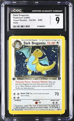 Pokemon Dark Dragonite Team Rocket 1st Edition Holo Rare #5 CGC 9 Mint SWIRL!!!! - Image 1