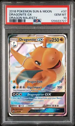 2018 POKEMON SUN & MOON DRAGON MAJESTY #37 DRAGONITE GX PSA 10 - Image 1
