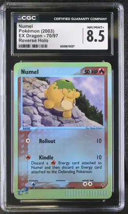 CGC 8.5 Numel 2003 EX Dragon 70/97 Reverse Holo Pokemon Card - Image 1