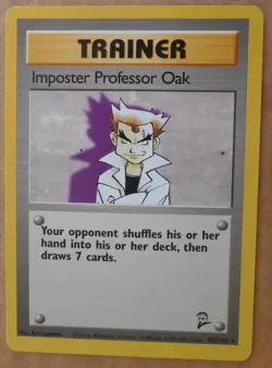 Imposter Professor Oak 102/130 Rare Non-Holo Base 2 Set Pokemon Trainer Card LP - Image 1