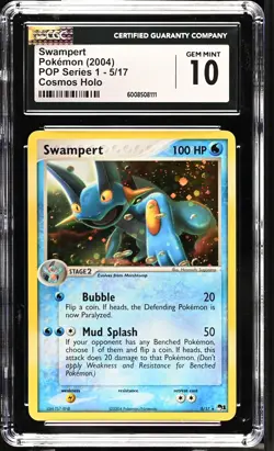 CGC 10 GEM MINT Swampert POP Series 1 5/17 Cosmos Holo SWIRL Pokemon Card - Image 1