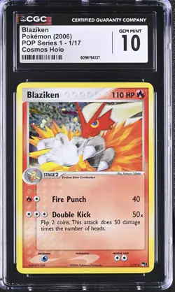 CGC 10 GEM MINT Blaziken 2006 POP Series 1 1/17 Cosmos Holo Pokemon Card - Image 1