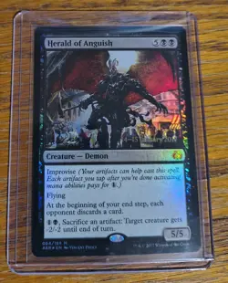 MTG Herald of Anguish Aether Revolt Foil Pre Release Stamp Magic Rare MP X1 - Image 1