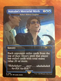 MTG Borderless Malcolm's Mercurial Mirth - Tasha's Hideous Laughter SLD Jurassic - Image 1