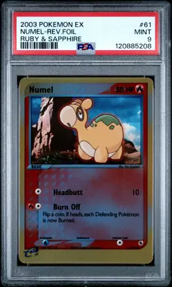 2003 POKEMON EX RUBY & SAPPHIRE #61 NUMEL-REVERSE FOIL PSA 9 - Image 1