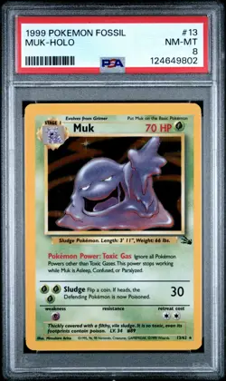 PSA 8 Pokemon TCG Muk 13/62 Fossil Holo - Image 1
