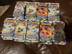 9x Lot Pokemon TCG BRILLIANT STARS Booster Pack Unweighed Factory Sealed 1/4 Box - Image 1